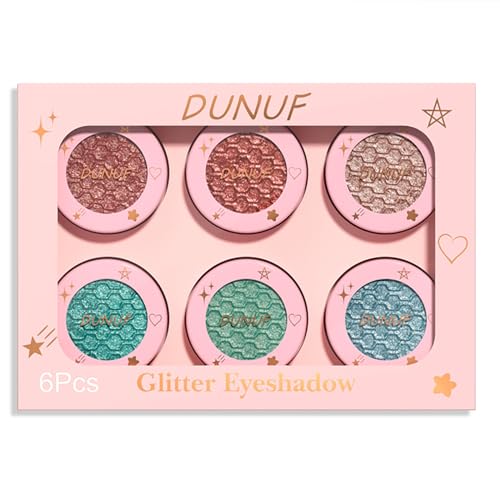 Holzsammlung Schimmernder Puder Lidschatten, 6 Farben Glitzer Lidschatten, Mini Make Up Palette Kompakter Lidschatten, Aufhellend Feuchtigkeitsspendend, Sofortige, Glatt und Langanhaltend Farbabgab von Holzsammlung