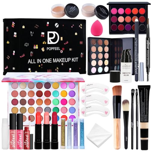 Holzsammlung Schminkset Frauen, Tragbares Reise-Kosmetik Set, Multifunktions Kosmetik Geschenkset, mit Lidschatten-Palette, Lippenstift, Grundierung, Eyeliner, Concealer, Augenbrauenschablone (C03) von Holzsammlung