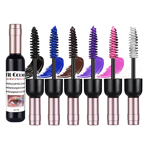 Mascara Bunte Wimperntusche, 6 Farben Mascara Waterproof Wimperntusche Blau für Lange Wimpern Volumen - Mascara Wasserfest Langanhaltende Wimperntusche Schwarz für Smokey Eyes Party-Make-up von Holzsammlung