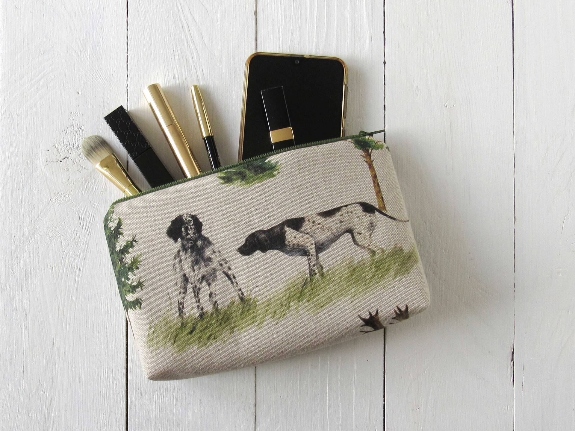 Kosmetiktasche Tiere Beige Braun Mit Baumwolle Gefüttert Makeup Tasche 11x17 cm Oder 13x22 Für Reise Utensilien von HolzundLeinen