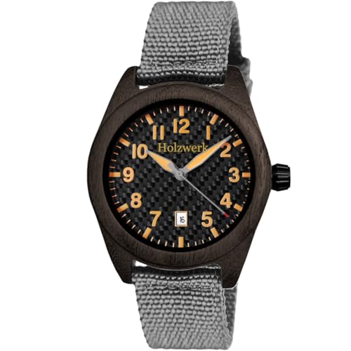 Handgefertigte Holzwerk Designer Damen-Uhr Herren-Uhr Öko Natur Holz-Uhr Armband-Uhr Analog Klassisch Quarz-Uhr in Grau Schwarz Braun Orange Datum mit Textil Nylon Armband Handgefertigte Holzwerk Designer Damen-Uhr Herren-Uhr Öko Natur Holz-Uhr Armband-Uhr Analog Klassisch Quarz-Uhr in Grau Schwarz Braun Orange Datum mit Textil Nylon Armband von Holzwerk Germany
