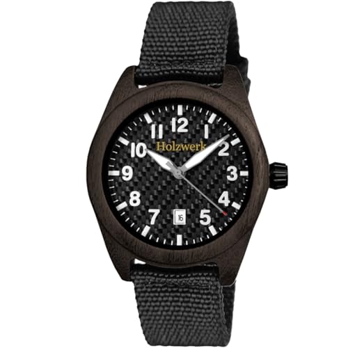 Handgefertigte Holzwerk Designer Damen-Uhr Herren-Uhr Öko Natur Holz-Uhr Armband-Uhr Analog Klassisch Quarz-Uhr in Schwarz Braun Weiß Datum mit Textil Nylon Armband Handgefertigte Holzwerk Designer Damen-Uhr Herren-Uhr Öko Natur Holz-Uhr Armband-Uhr Analog Klassisch Quarz-Uhr in Schwarz Braun Weiß Datum mit Textil Nylon Armband von Holzwerk Germany