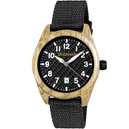 Handgefertigte Holzwerk Designer Damen-Uhr Herren-Uhr Öko Natur Holz-Uhr Armband-Uhr Analog Klassisch Quarz-Uhr in Schwarz Buche Weiß Datum mit Textil Nylon Armband Handgefertigte Holzwerk Designer Damen-Uhr Herren-Uhr Öko Natur Holz-Uhr Armband-Uhr Analog Klassisch Quarz-Uhr in Schwarz Buche Weiß Datum mit Textil Nylon Armband von Holzwerk Germany