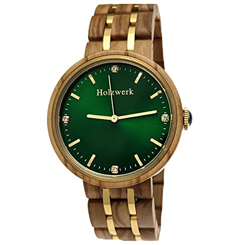 Holzwerk Germany Handgefertigte Designer Damen-Uhr Öko Natur Holz-Uhr Braun Gold Grün Holz Armband-Uhr Analog Klassisch Quarz-Uhr von Holzwerk Germany