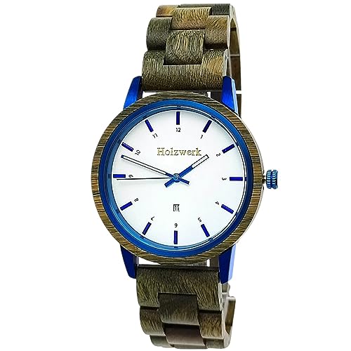 Holzwerk Germany Handgefertigte Designer Unisex Damen-Uhr Herren-Uhr Öko Natur Holz-Uhr Armband-Uhr Analog Klassisch Quarz-Uhr Braun Blau Grün Weiß von Holzwerk Germany