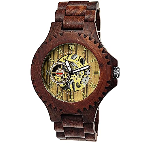 Holzwerk Germany Handgefertigte Handaufzug Herren-Uhr Öko Natur Holz-Uhr Holz Armband-Uhr Braun Gold Ahorn Analog Römische Ziffern von Holzwerk Germany