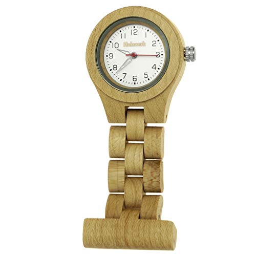 Holzwerk Germany Handgefertigte Schwestern-Uhr Taschen-Uhr Ansteck-Uhr Puls-Uhr Kittel-Uhr Pflegeuhr-Uhr Öko Natur Holz-Uhr Braun Weiß Zebra Krankenschwester-Uhr (Ahorn..) von Holzwerk Germany