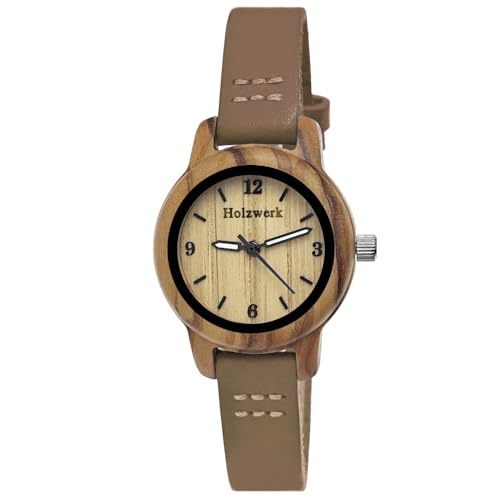 Handgefertigte Holzwerk Mädchen-Uhr Jungen-Uhr Kinderuhr Öko Natur Holz-Uhr Leder Kinder Uhr Armband-Uhr Analog Klassisch Quarz-Uhr in Türkis Braun von Holzwerk Germany