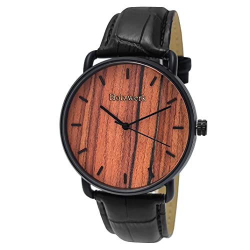 Holzwerk Germany® Designer Herren-Uhr Öko Natur Holz-Uhr Armband-Uhr Analog Klassisch Quarz-Uhr Braun Schwarz Holz Ziffernblatt (Braun.) von Holzwerk Germany