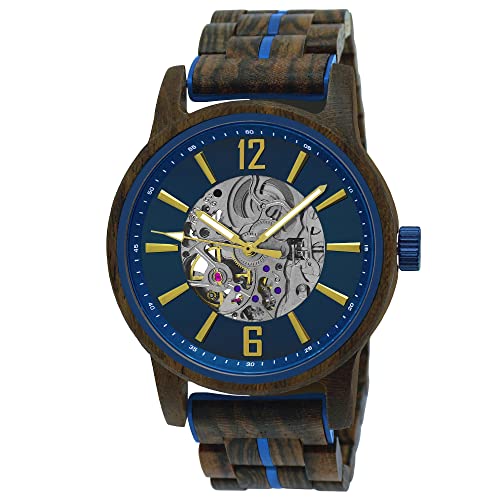 Holzwerk Germany Handgefertigte Automatik Herren-Uhr Öko Natur Holz-Uhr Holz Armband-Uhr Braun Blau Silber Analog von Holzwerk Germany