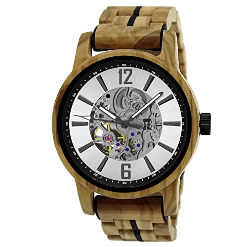 Holzwerk Germany Handgefertigte Automatik Herren-Uhr Öko Natur Holz-Uhr Holz Armband-Uhr Braun Schwarz Weiß Silber Analog von Holzwerk Germany