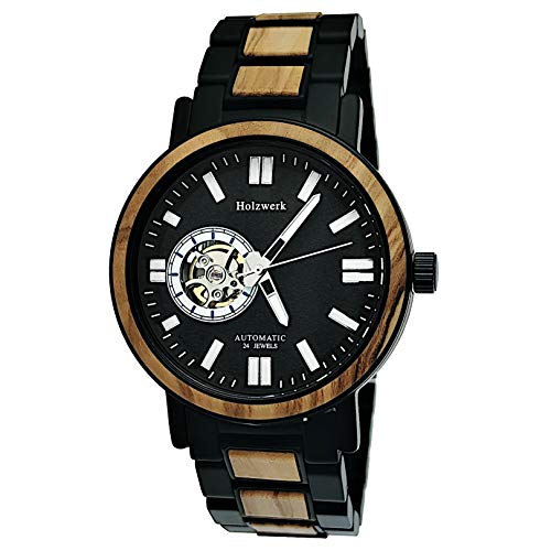 Holzwerk Germany Handgefertigte Automatik Herren-Uhr Öko Natur Holz-Uhr Holz Armband-Uhr Braun Schwarz Blau (Schwarz-Automatik) von Holzwerk Germany