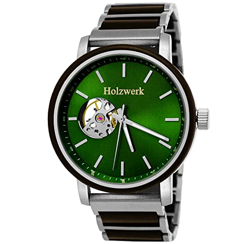 Holzwerk Germany Handgefertigte Designer Herren-Uhr Öko Natur Holz-Uhr Automatik Armband-Uhr Analog Quarz-Uhr Braun Schwarz (schwarz grün) von Holzwerk Germany