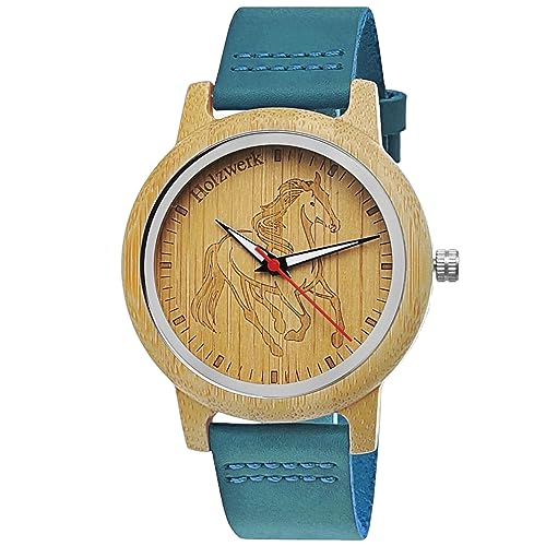 Holzwerk Germany Handgefertigte Damen-Uhr Herren-Uhr Unisex Öko Natur Holz-Uhr Leder Armband-Uhr Analog Quarz-Uhr mit Pferde Pony Motiv Uhr in Türkis Blau Braun Holzwerk Germany Handgefertigte Damen-Uhr Herren-Uhr Unisex Öko Natur Holz-Uhr Leder Armband-Uhr Analog Quarz-Uhr mit Pferde Pony Motiv Uhr in Türkis Blau Braun von Holzwerk Germany