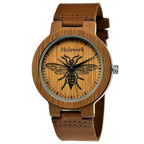 Holzwerk Germany Handgefertigte Designer Damen-Uhr Herren-Uhr Öko Natur Holz-Uhr Leder Armband-Uhr Save The Trees Analog Klassisch Quarz-Uhr Braun Baum Natur Motiv Limitiert (Braun.-) von Holzwerk Germany
