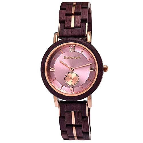 Holzwerk Germany Handgefertigte Designer Damen-Uhr Öko Natur Holz-Uhr Braun Blau Grün Rot Rosa Holz Armband-Uhr Analog Klassisch Quarz-Uhr (Braun.Rosa) von Holzwerk Germany