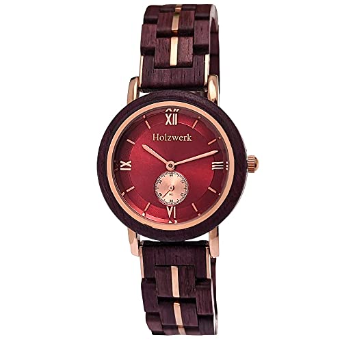 Holzwerk Germany Handgefertigte Designer Damen-Uhr Öko Natur Holz-Uhr Braun Gold Rot Holz Armband-Uhr Analog Klassisch Quarz-Uhr von Holzwerk Germany