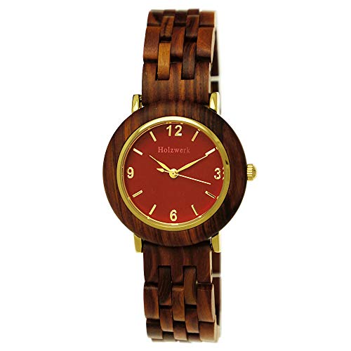 Holzwerk Germany Handgefertigte Designer Damen-Uhr Öko Natur Holz-Uhr Braun Gold Rot Holz Armband-Uhr Analog Klassisch Quarz-Uhr von Holzwerk Germany