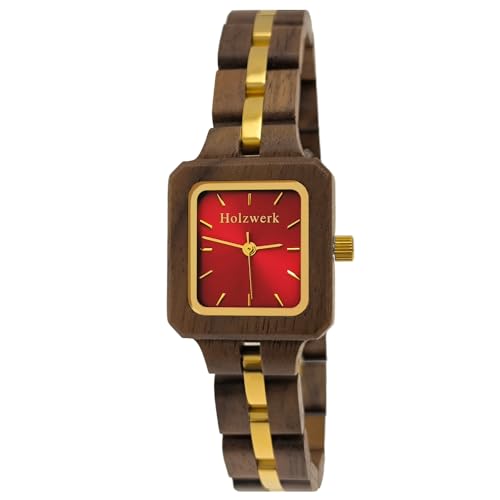 Holzwerk Germany Handgefertigte Designer Damen-Uhr Öko Natur Holz-Uhr Braun Grün Gold Holz Armband-Uhr Analog Eckig Klassisch Quarz-Uhr von Holzwerk Germany