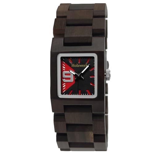 Holzwerk Germany Handgefertigte Designer Damen-Uhr Öko Natur Holz-Uhr Braun Schwarz Rot Grün Armband-Uhr Analog Klassisch Quarz-Uhr (Braun.Rot) von Holzwerk Germany