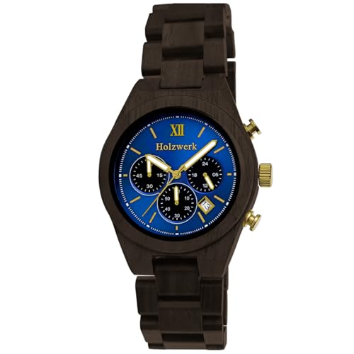Holzwerk Germany Handgefertigte Designer Herren Öko Natur Holz Uhr Chronograph Armband Analog Quarz Braun Gold Blau Datum Holz Holzwerk Germany Handgefertigte Designer Herren Öko Natur Holz Uhr Chronograph Armband Analog Quarz Braun Gold Blau Datum Holz von Holzwerk Germany