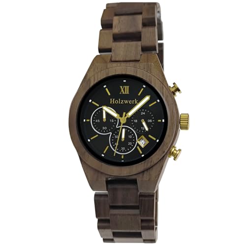 Holzwerk Germany Handgefertigte Designer Herren Öko Natur Holz Uhr Chronograph Armband Analog Quarz Braun Schwarz Gold Datum Holz Holzwerk Germany Handgefertigte Designer Herren Öko Natur Holz Uhr Chronograph Armband Analog Quarz Braun Schwarz Gold Datum Holz von Holzwerk Germany