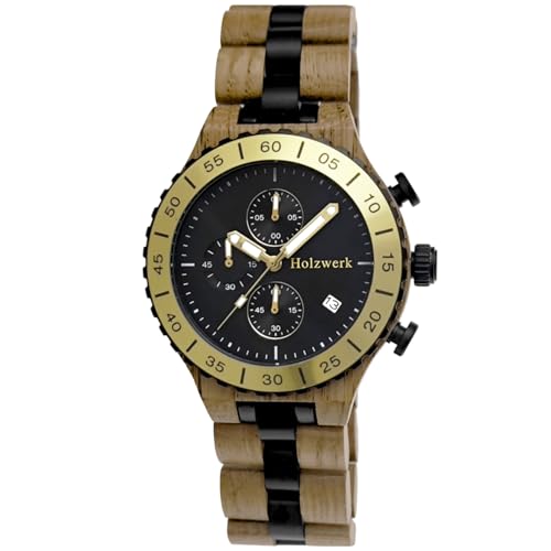 Holzwerk Germany Handgefertigte Designer Herren Öko Natur Holz Uhr Chronograph Armband Analog Quarz Buche Braun Schwarz Gold Datum Holz Holzwerk Germany Handgefertigte Designer Herren Öko Natur Holz Uhr Chronograph Armband Analog Quarz Buche Braun Schwarz Gold Datum Holz von Holzwerk Germany
