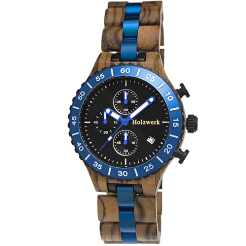Holzwerk Germany Handgefertigte Designer Herren Öko Natur Holz Uhr Chronograph Armband Analog Quarz Zebra Braun Schwarz Blau Datum Holz Holzwerk Germany Handgefertigte Designer Herren Öko Natur Holz Uhr Chronograph Armband Analog Quarz Zebra Braun Schwarz Blau Datum Holz von Holzwerk Germany