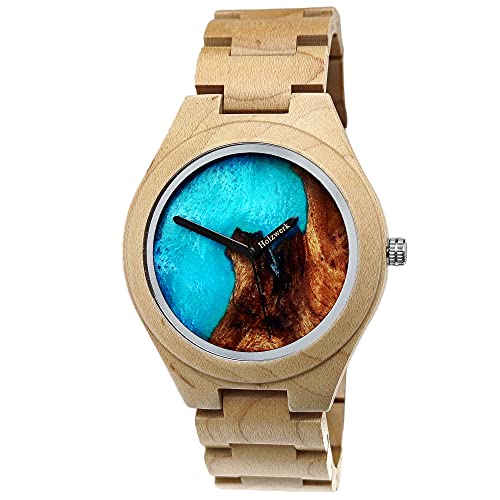 Holzwerk Germany Handgefertigte Designer Herren-Uhr Epoxidharz Öko Natur Holz-Uhr Armband-Uhr Analog Klassisch Quarz-Uhr Braun Ahorn Blau mit Epoxid Harz Zifferblatt (Buche) Holzwerk Germany Handgefertigte Designer Herren-Uhr Epoxidharz Öko Natur Holz-Uhr Armband-Uhr Analog Klassisch Quarz-Uhr Braun Ahorn Blau mit Epoxid Harz Zifferblatt (Buche) von Holzwerk Germany