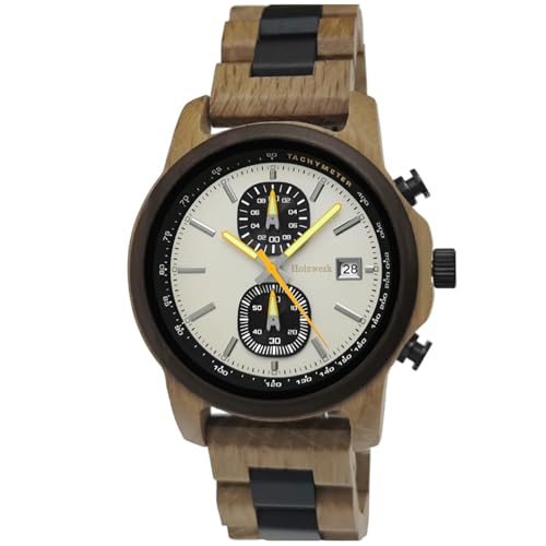 Holzwerk Germany Handgefertigte Designer Herren Uhr Öko Natur Holz Chronograph Armband Analog Quarz Blau Braun Schwarz Datum Holz (Buche.Schwarz) von Holzwerk Germany
