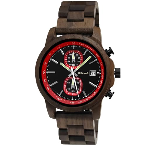 Holzwerk Germany Handgefertigte Designer Herren Uhr Öko Natur Holz Chronograph Armband Analog Quarz Blau Braun Schwarz Datum Holz (Rot.Braun) von Holzwerk Germany