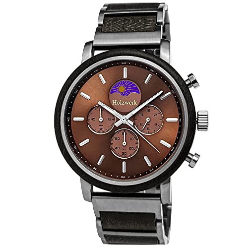 Holzwerk Germany Handgefertigte Designer Herren-Uhr Öko Natur Holz-Uhr Chronograph Armband-Uhr Analog Quarz-Uhr Braun Schwarz Silber mit Mondphase Holzwerk Germany Handgefertigte Designer Herren-Uhr Öko Natur Holz-Uhr Chronograph Armband-Uhr Analog Quarz-Uhr Braun Schwarz Silber mit Mondphase von Holzwerk Germany