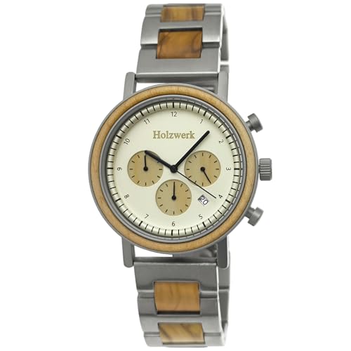 Holzwerk Germany Handgefertigte Designer Herren-Uhr Öko Natur Holz-Uhr Chronograph Armband-Uhr Analog Quarz-Uhr Braun Silber Datum Holz Ziffernblatt von Holzwerk Germany