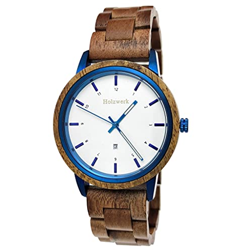 Holzwerk Germany Handgefertigte Designer Unisex Damen-Uhr Herren-Uhr Öko Natur Holz-Uhr Armband-Uhr Analog Klassisch Quarz-Uhr Braun Blau Grün Weiß von Holzwerk Germany