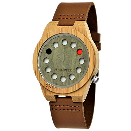 Holzwerk Germany Handgefertigte Designer Unisex Damen-Uhr Herren-Uhr Öko Natur Holz-Uhr Leder Armband-Uhr Analog Klassisch Quarz-Uhr Future Edition Braun Grün von Holzwerk Germany