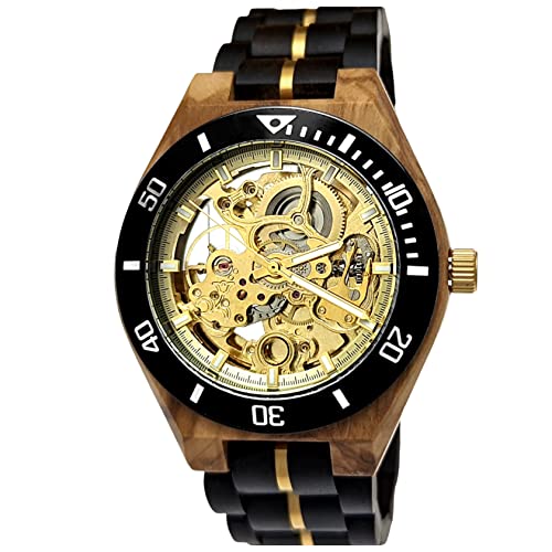 Holzwerk Germany Handgefertigte Skelett Automatik Herren-Uhr Öko Natur Holz-Uhr Holz Armband-Uhr Braun Schwarz Gold Ahorn Analog (Buche) von Holzwerk Germany