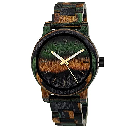 Holzwerk Germany Handgefertigte Unisex Damen-Uhr Herren-Uhr Öko Natur Holz-Uhr Armband-Uhr Analog Klassisch Quarz-Uhr Braun Bunt Grün Orange Schwarz (Braun..) von Holzwerk Germany