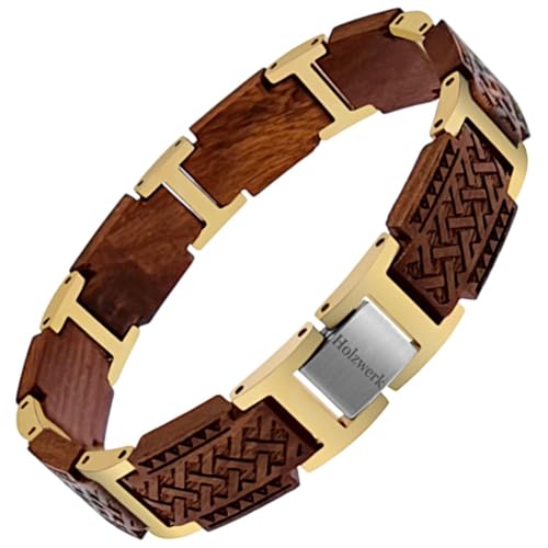 Holzwerk EIBSEE Natur Holz Armband für Damen und Herren Holzarmband Herrenarmband Damenarmband Braun Gold Einstellbar inkl. Armbandkürzer und Aufbewahrungsbox von Holzwerk Germany