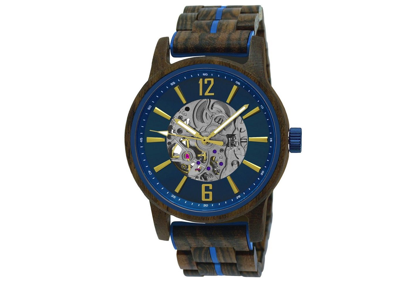 Holzwerk Automatikuhr CRIVITZ Herren Edelstahl & Holz Armband Uhr in braun, blau, gold von Holzwerk