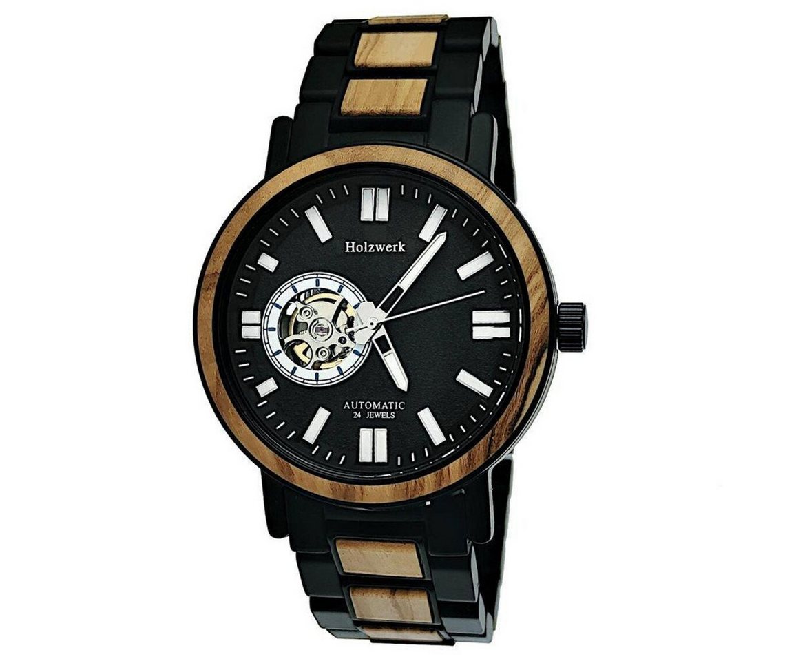 Holzwerk Automatikuhr DORNBURG Herren Edelstahl & Holz Armband Uhr in schwarz, beige, weiß von Holzwerk