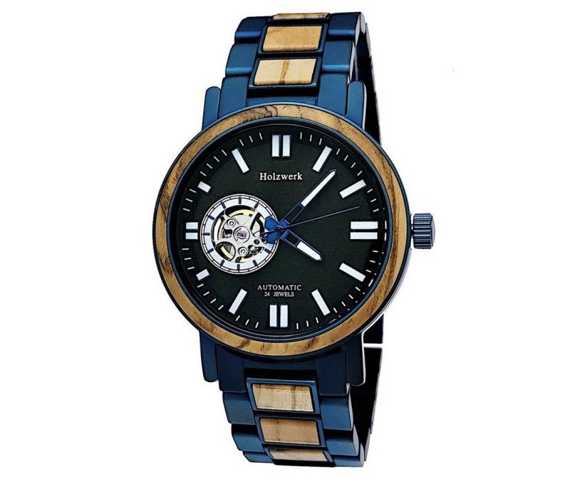 Holzwerk Automatikuhr Designer Herren Edelstahl & Holz Armband Uhr, (inklusive Armbandkürzer), Holz Unikate, ideal auch als Geschenk, 24 JEWELS Miyota Uhrwerk von Holzwerk