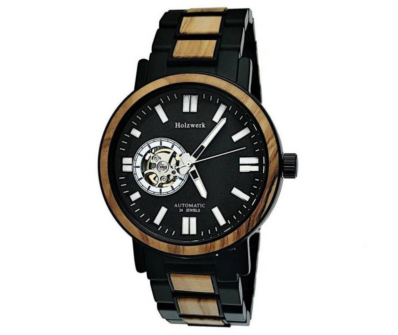 Holzwerk Automatikuhr Designer Herren Edelstahl & Holz Armband Uhr, (inklusive Armbandkürzer), Holz Unikate, ideal auch als Geschenk, 24 JEWELS Miyota Uhrwerk von Holzwerk