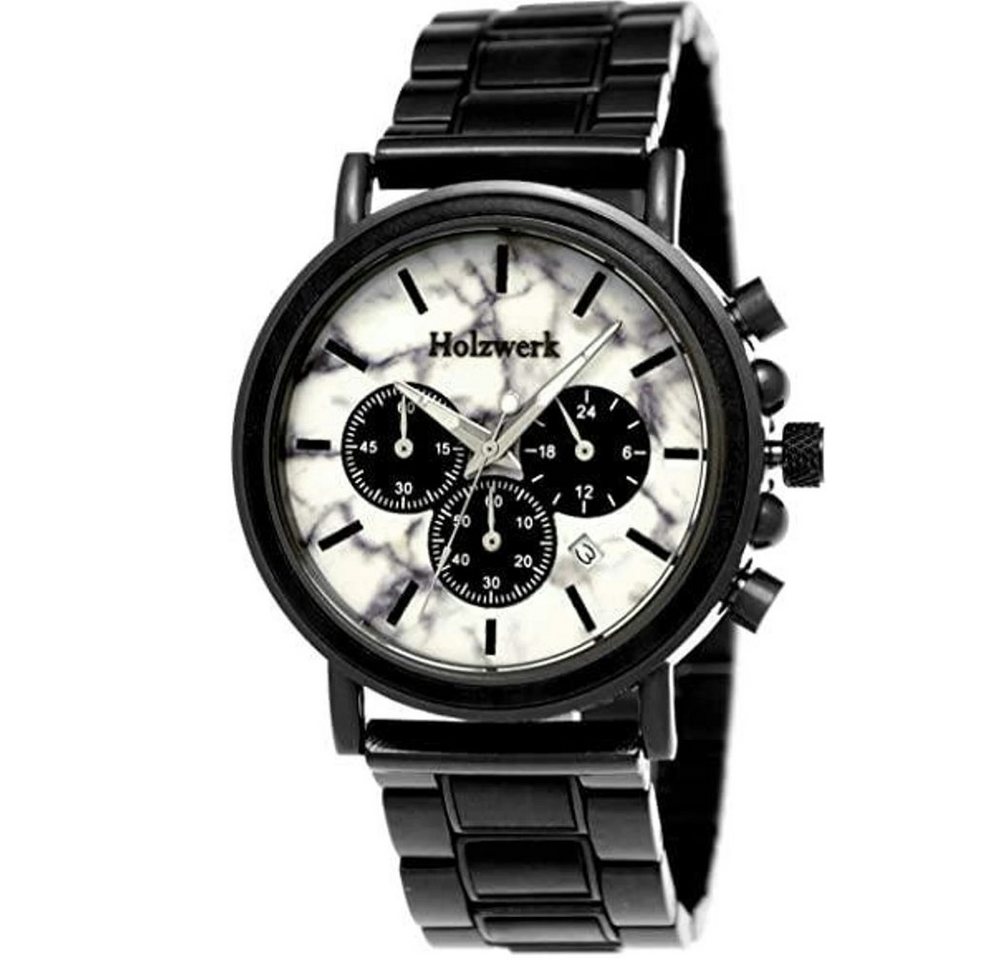 Holzwerk Chronograph BERCHING Herren Edelstahl & Holz Armband Uhr in schwarz, weiß von Holzwerk