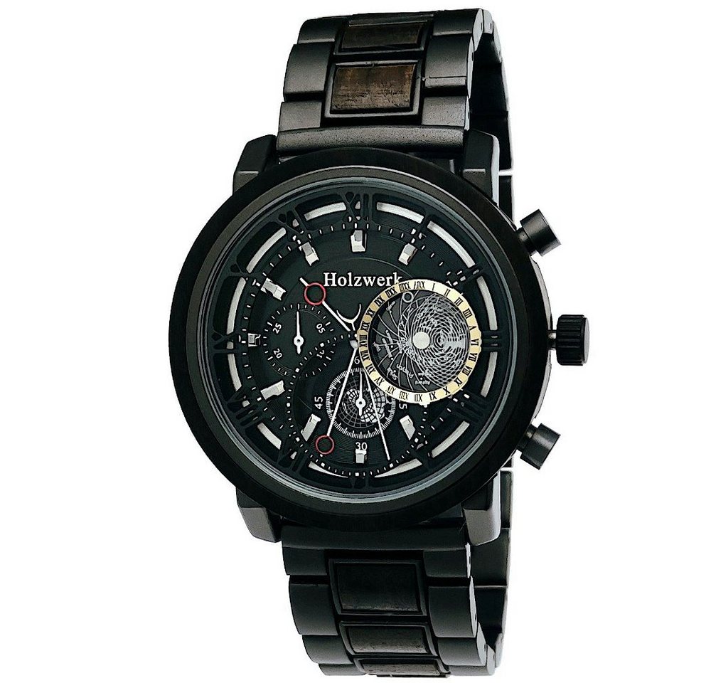 Holzwerk Chronograph BRAMSCHE Herren Edelstahl & Holz Armband Uhr in schwarz, grau von Holzwerk