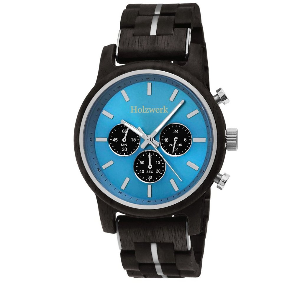 Holzwerk Chronograph GERDEN Herren Holz Armband Uhr, schwarz, silber, blau von Holzwerk