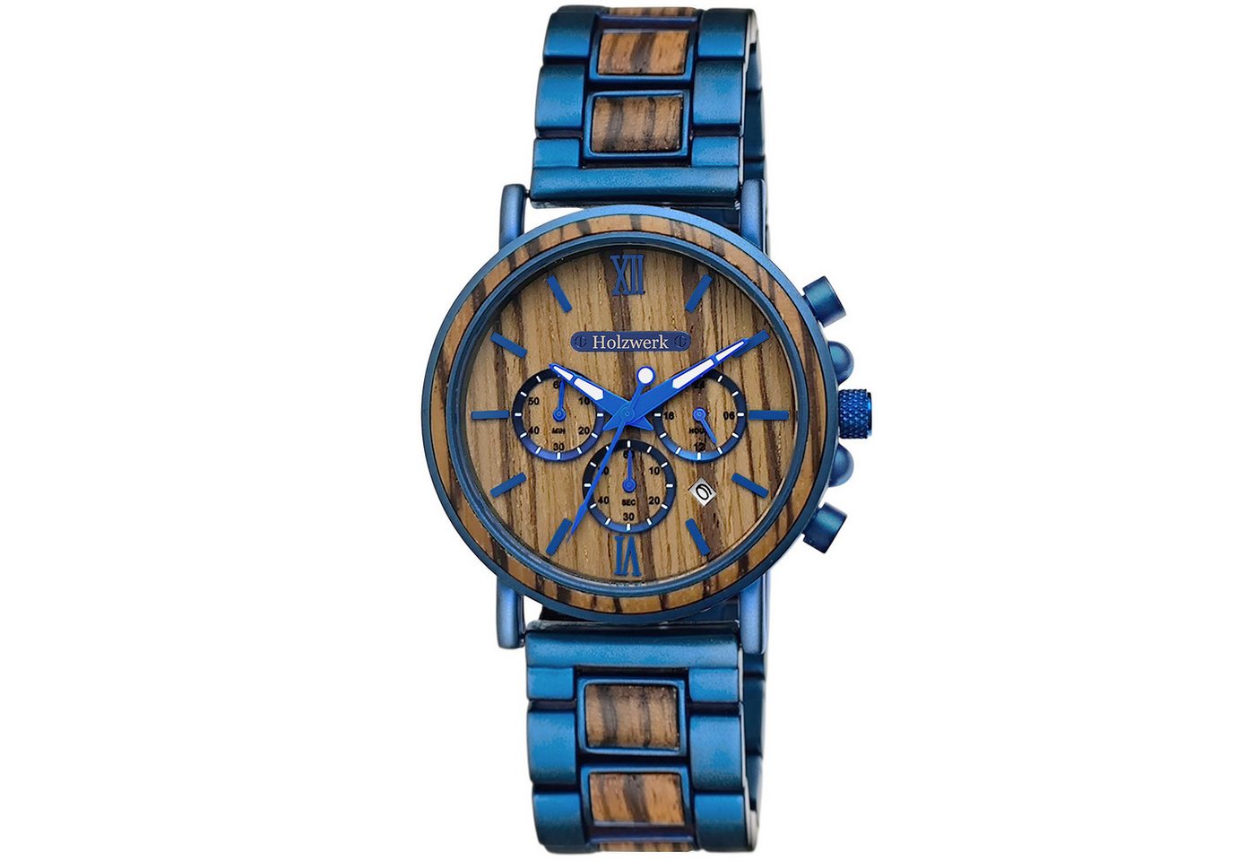Holzwerk Chronograph Herren Designer Edelstahl & Holz Armband Uhr mit Datum, (inklusive Armbandkürzer), Holz Unikate, ideal auch als Geschenk, Quarzuhrwerk von Holzwerk