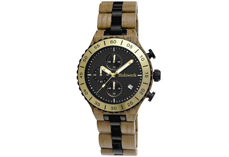 Holzwerk Chronograph Herren Holz Armband Uhr mit Datum, (Inklusive Armbandkürzer), Holz Unikate, ideal auch als Geschenk, Quarzwerk von Holzwerk