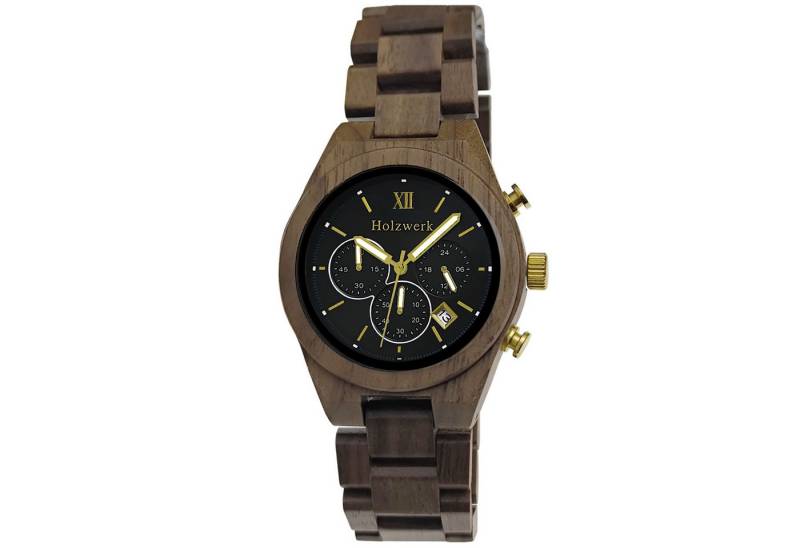 Holzwerk Chronograph Herren Holz Armband Uhr mit Datum, (Inklusive Armbandkürzer), Holz Unikate, ideal auch als Geschenk, Quarzwerk von Holzwerk