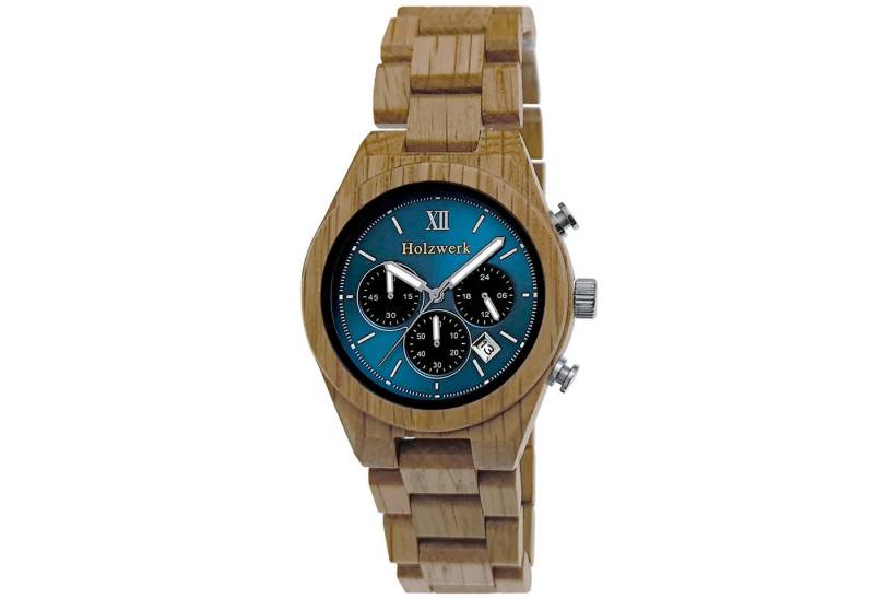 Holzwerk Chronograph Herren Holz Armband Uhr mit Datum, (Inklusive Armbandkürzer), Holz Unikate, ideal auch als Geschenk, Quarzwerk von Holzwerk