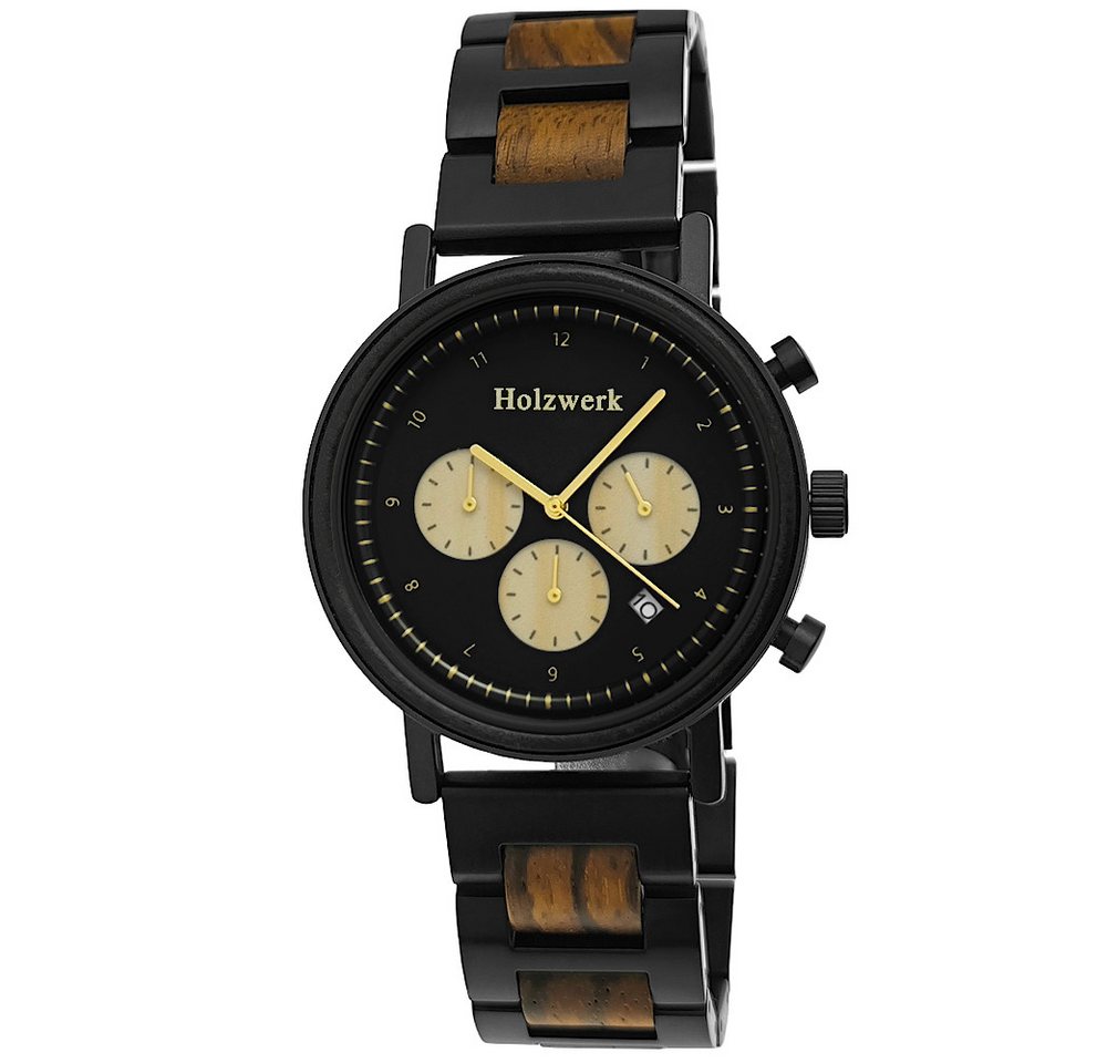Holzwerk Chronograph WORMS Herren Edelstahl & Holz Armband Uhr, schwarz, braun von Holzwerk